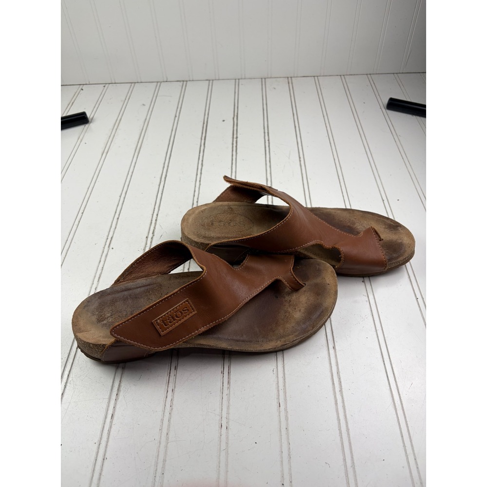 Taos Trulie Leather Slide Brown Toe Loop Cork Wedge Sandals Women's Size 9-9.5 - Picture 10 of 10